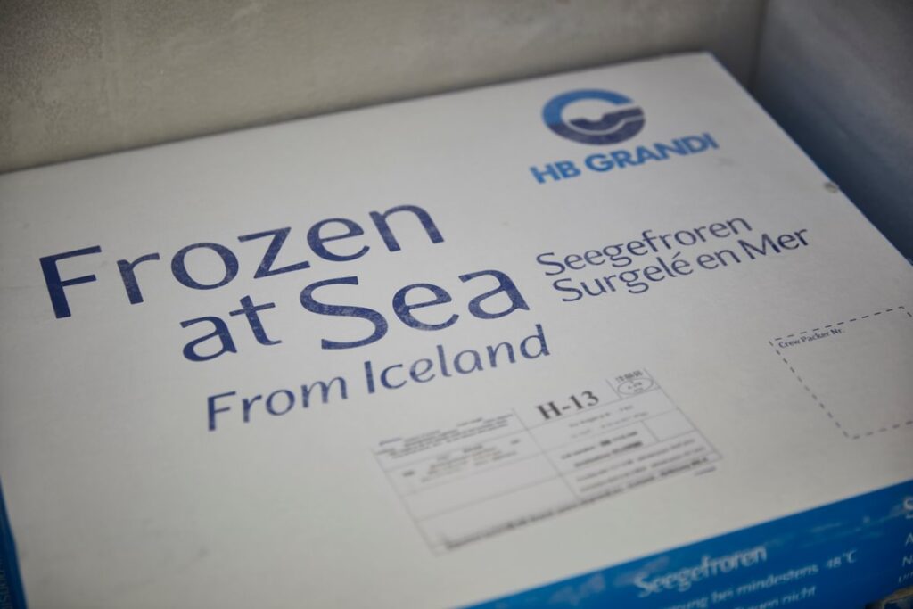 Image of a box showing contents frozen at sea